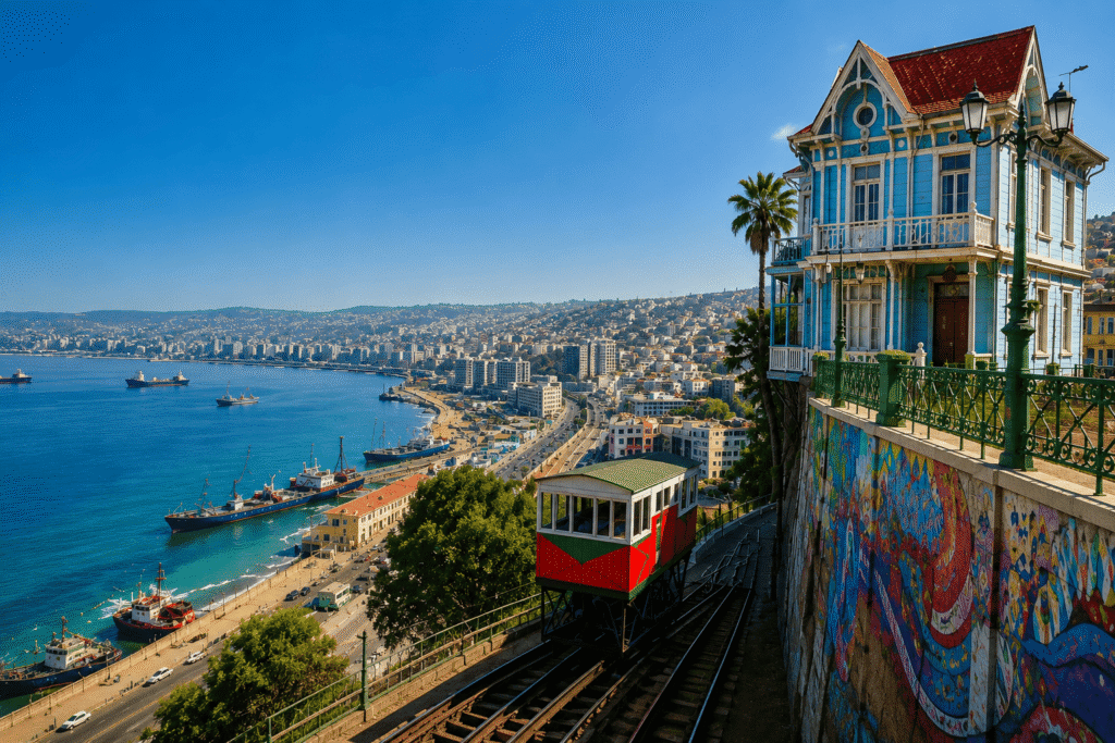 Vista panorâmica de Viña del Mar no Chile com arquitetura histórica e litoral do Pacífico